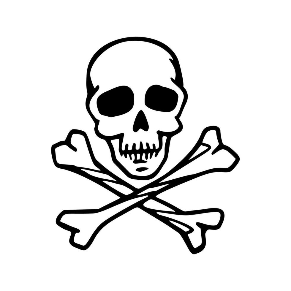 Punk rock collection. Human skull and crossbones monochrome symbol on white background. vector