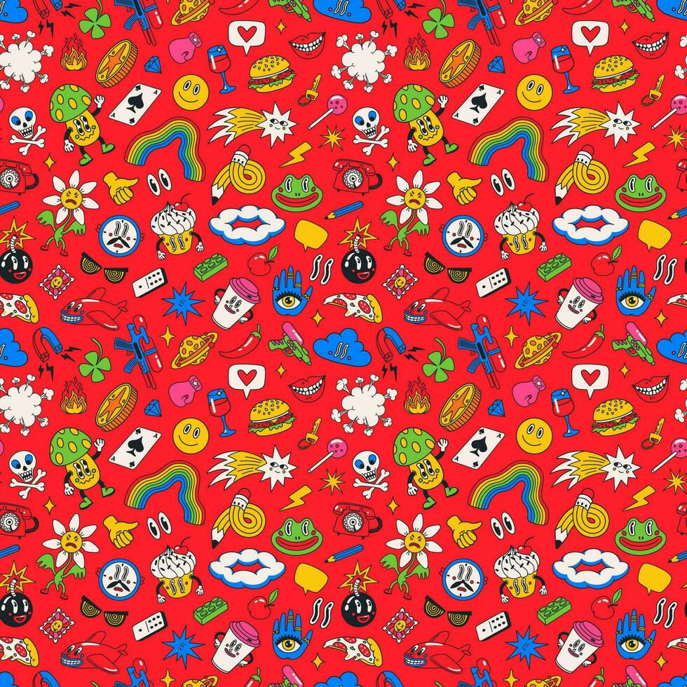 Cartoon vector funny cute Comic characters, seamless pattern.