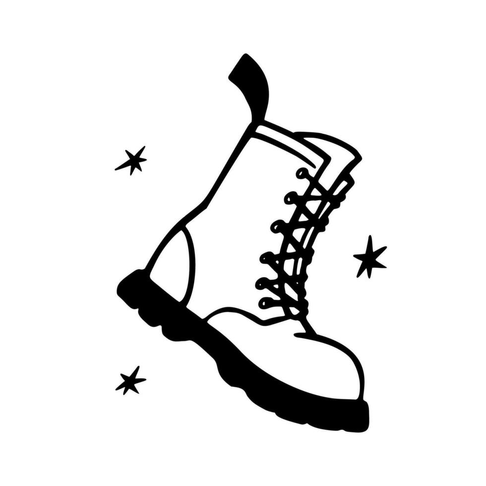 punk rock recopilación. militar bota monocromo icono, grunge estilo Ejército zapato. vector ilustración en blanco antecedentes.