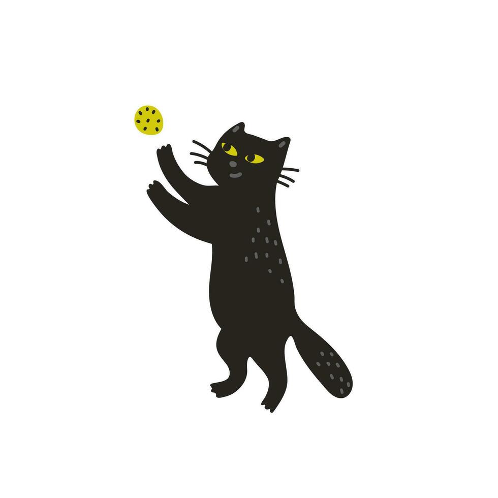 negro gato vector ilustración, linda gatito jugando con pelota. vector ilustración en plano dibujos animados estilo en blanco antecedentes