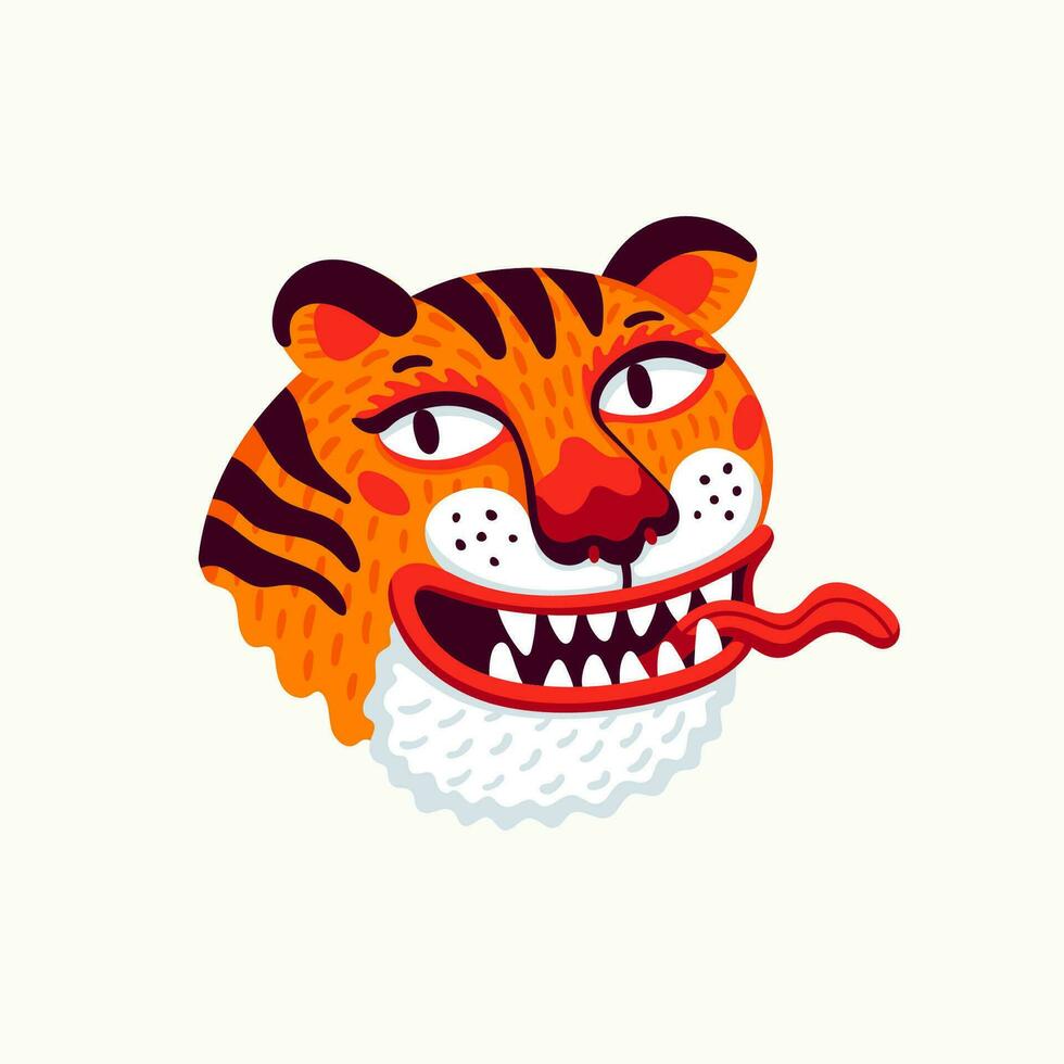 Tigre vector cabeza, dibujos animados Tigre gracioso cara en blanco antecedentes. orgánico plano estilo vector ilustración