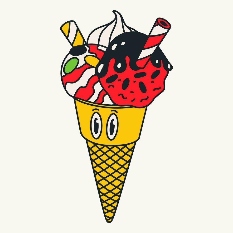 Cartoon vector funny cute Comic characters, ice cream cone