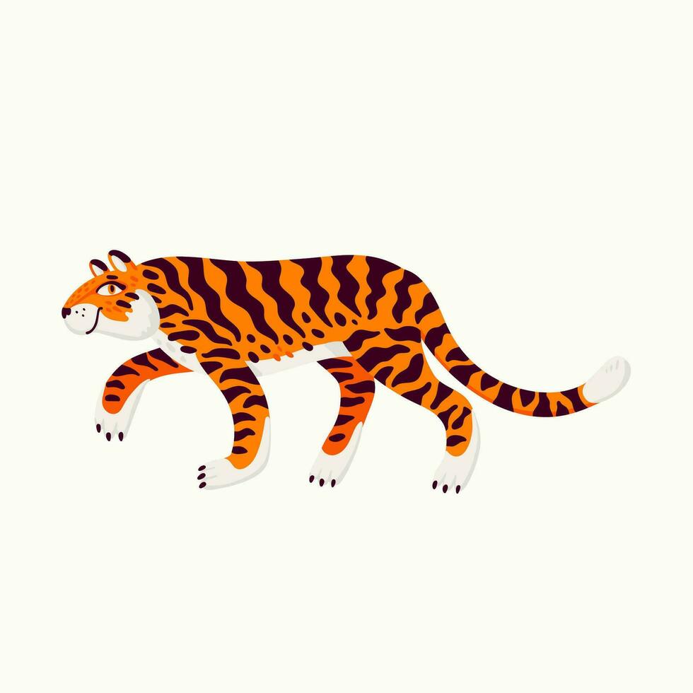 Tiger vector illustration, cartoon orange tiger - the symbol of Chinese new year. Organic flat style vector illustration on white background.