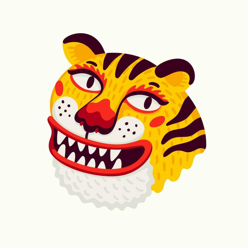 Tigre vector cabeza, dibujos animados Tigre gracioso cara en blanco antecedentes.