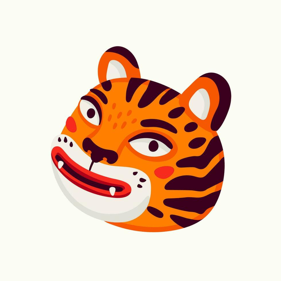 Tiger vector head, cartoon tiger funny face on white background.