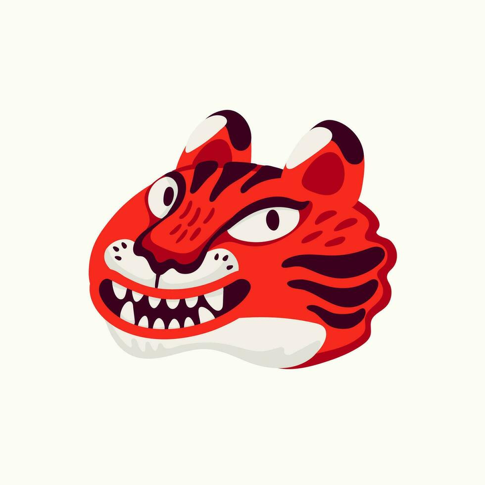 Tiger vector head, cartoon tiger funny face on white background.