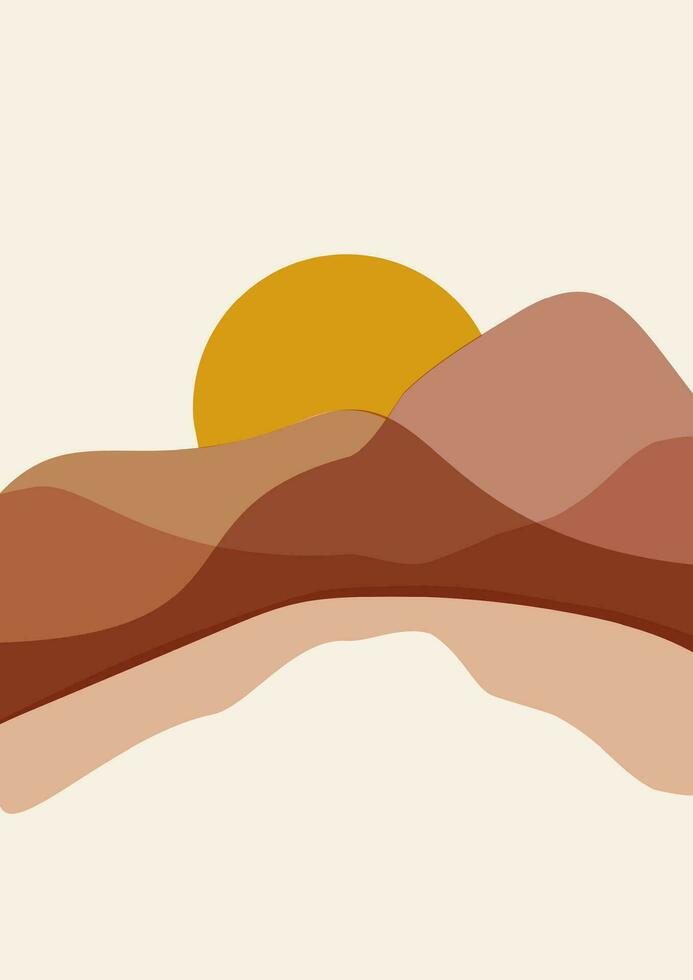 minimalista paisaje con lago y montañas imprimible pared Arte. vector