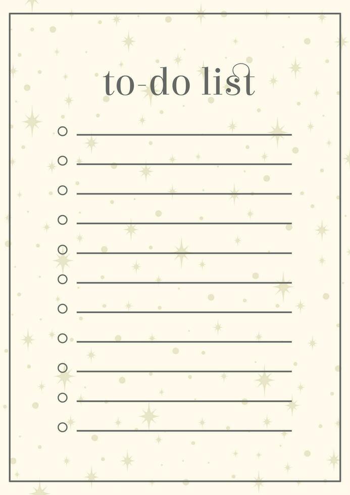 To-do list worksheet design template with starry sky. vector