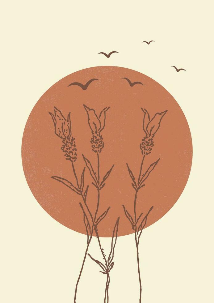 Blossom lavender stem aesthetic illustration poster. vector