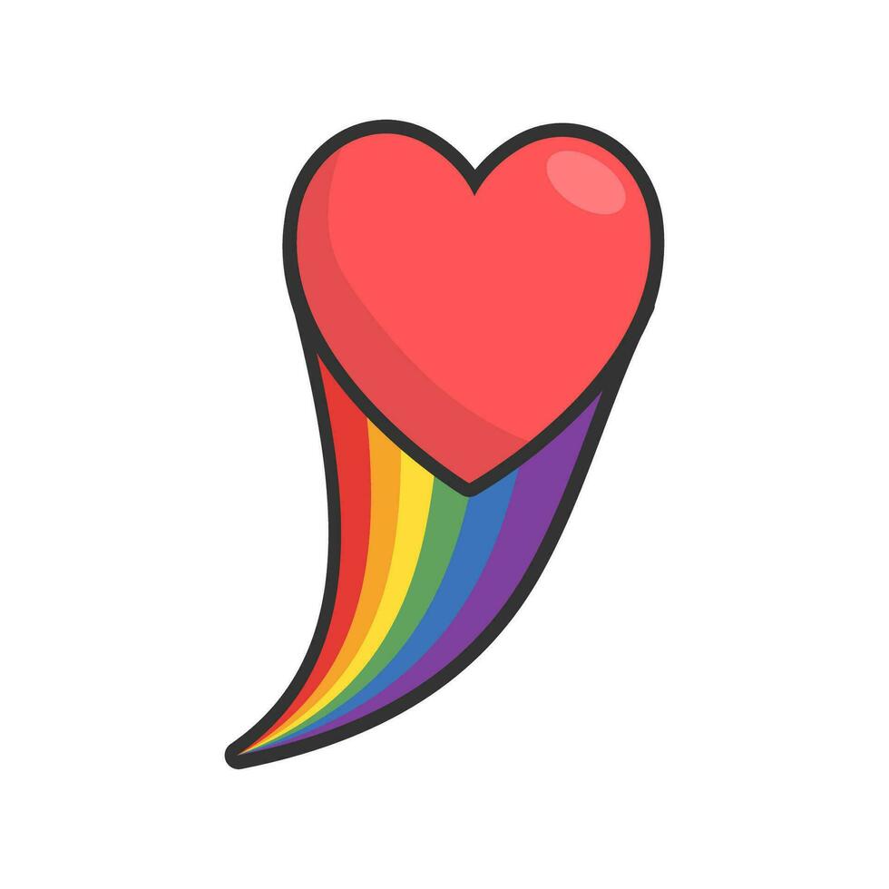 Heart icon with rainbow flag comet. Love diversity, pride month symbol. vector