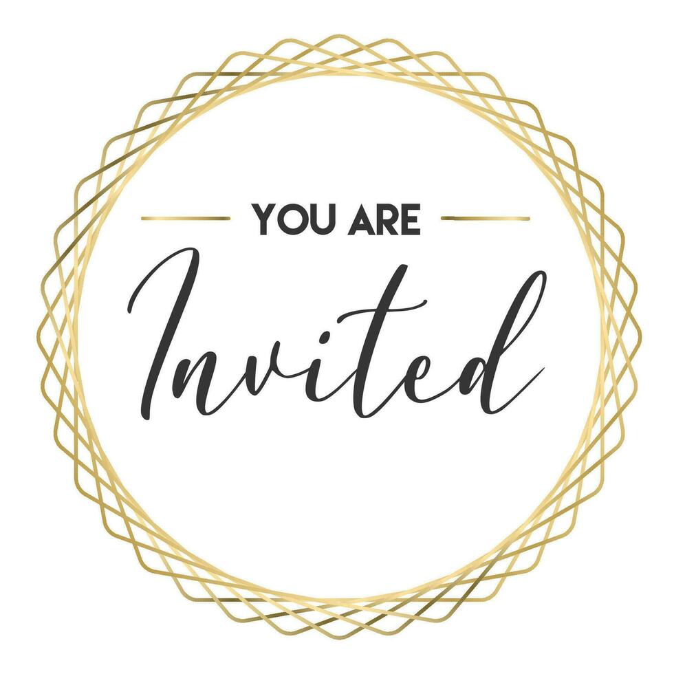 You are invited. Elegant design for cards and invitations. Handwriting style text with linear golden frames. vector