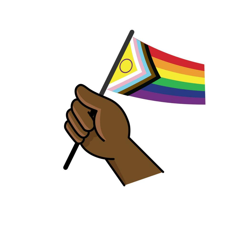 mano participación lgbt arco iris bandera. dibujos animados brazo garabatear participación orgullo símbolo. género diversidad representación. vector