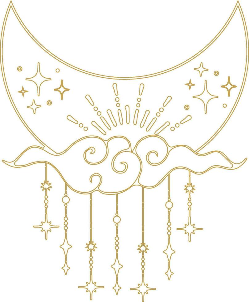 Aesthetic Celestial Boho Crescent Moon Line Art vector
