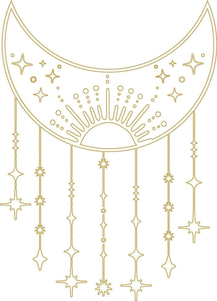 Aesthetic Celestial Boho Crescent Moon Line Art vector