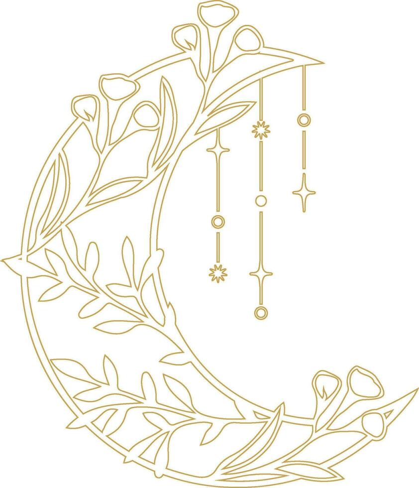 Aesthetic Celestial Boho Crescent Moon Line Art vector