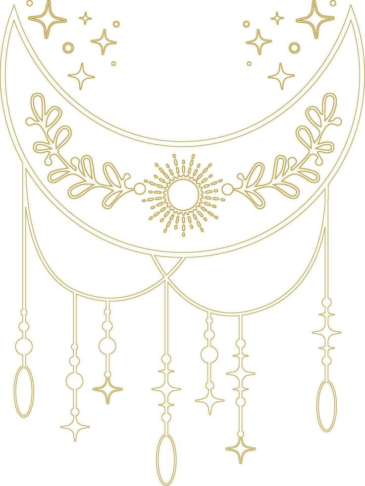 Aesthetic Celestial Boho Crescent Moon Line Art vector