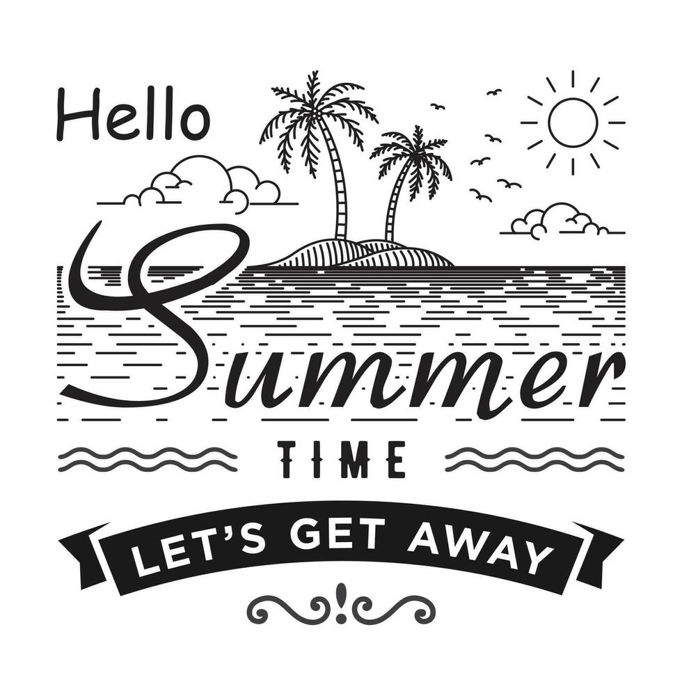 summer on tropical island, mono line style, designs template. vector