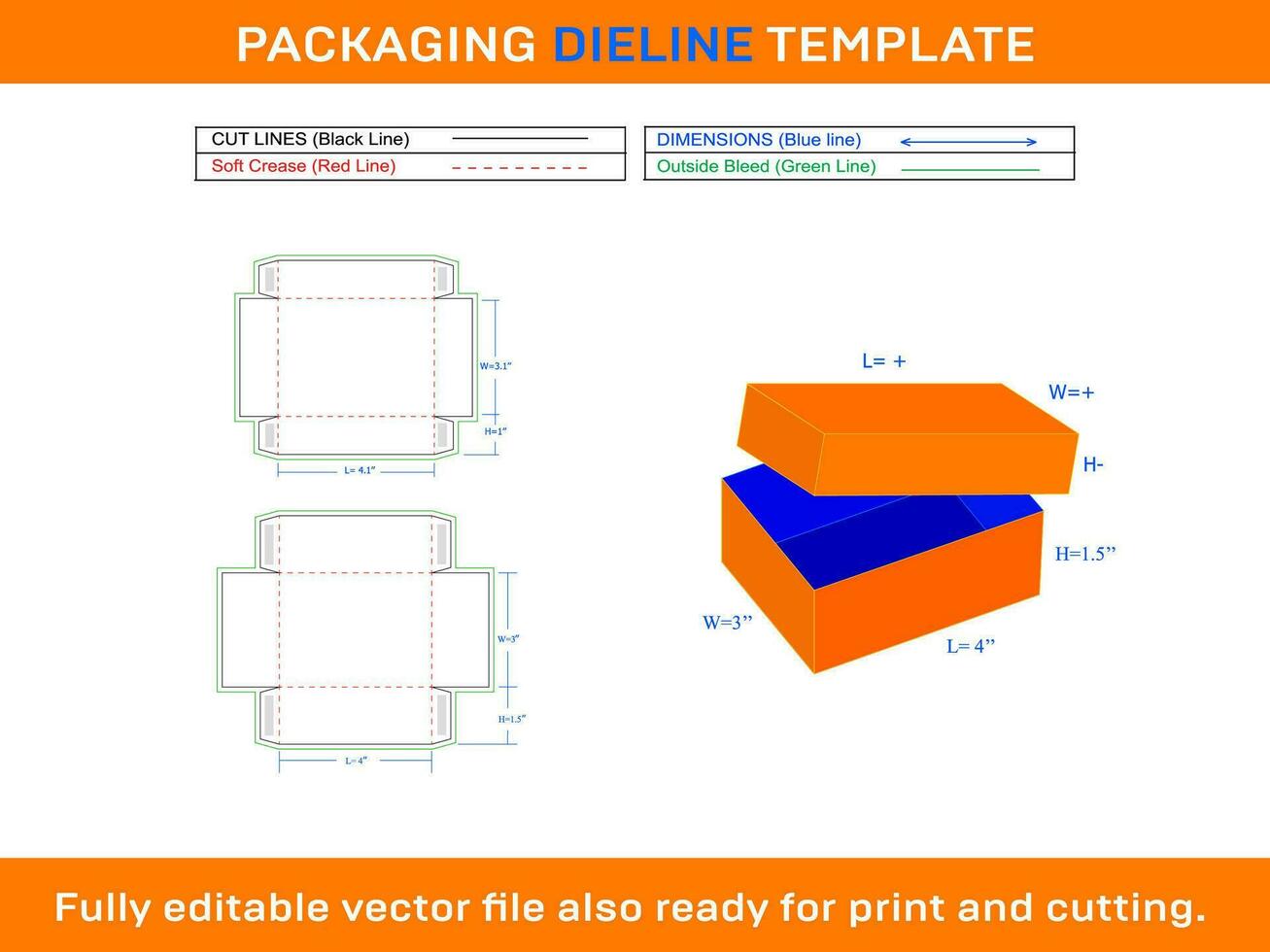 Shoe Box, Rectangle Box, Packaging box, Dieline Template vector