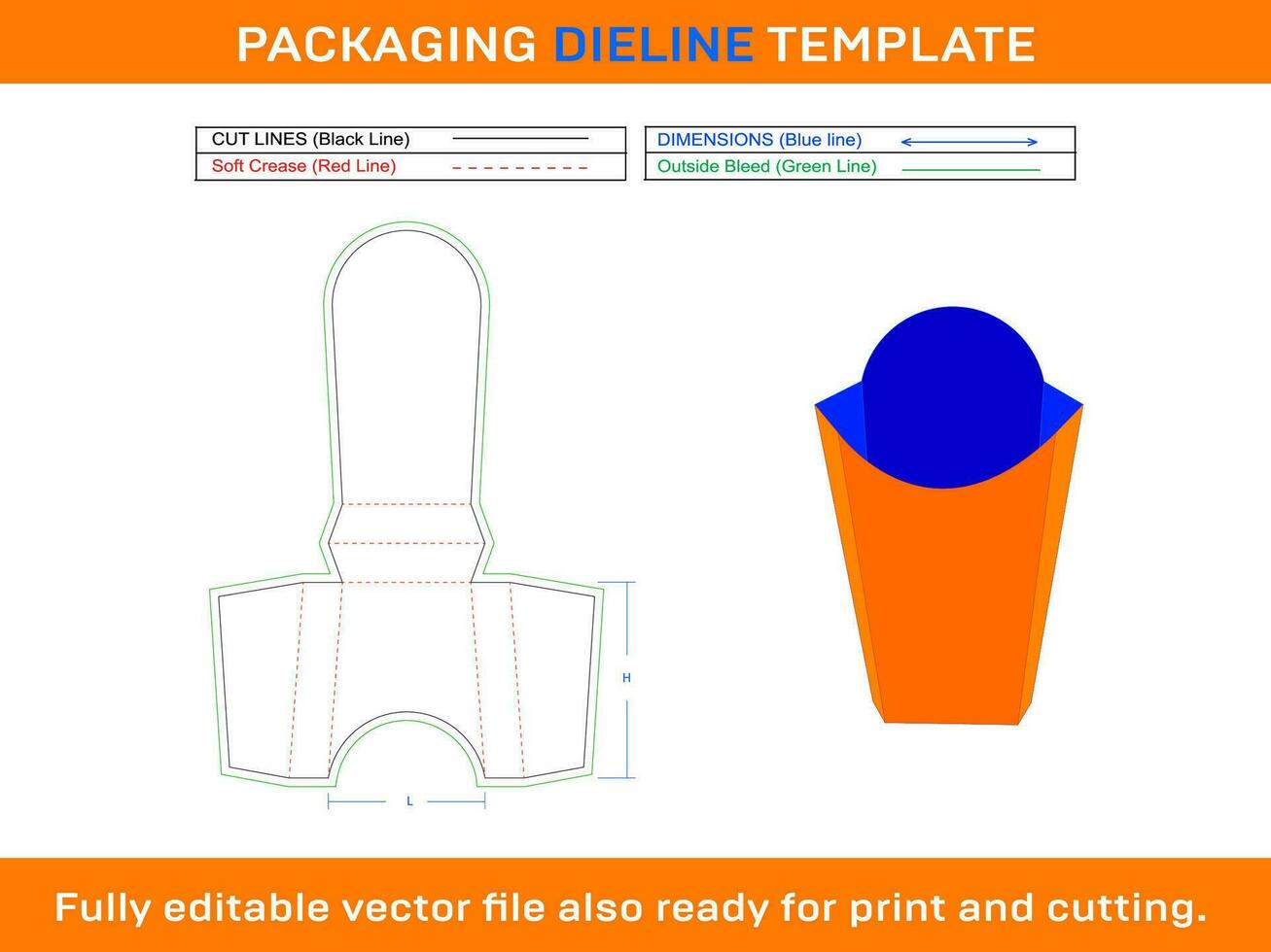 French Fry Box Dieline Template vector