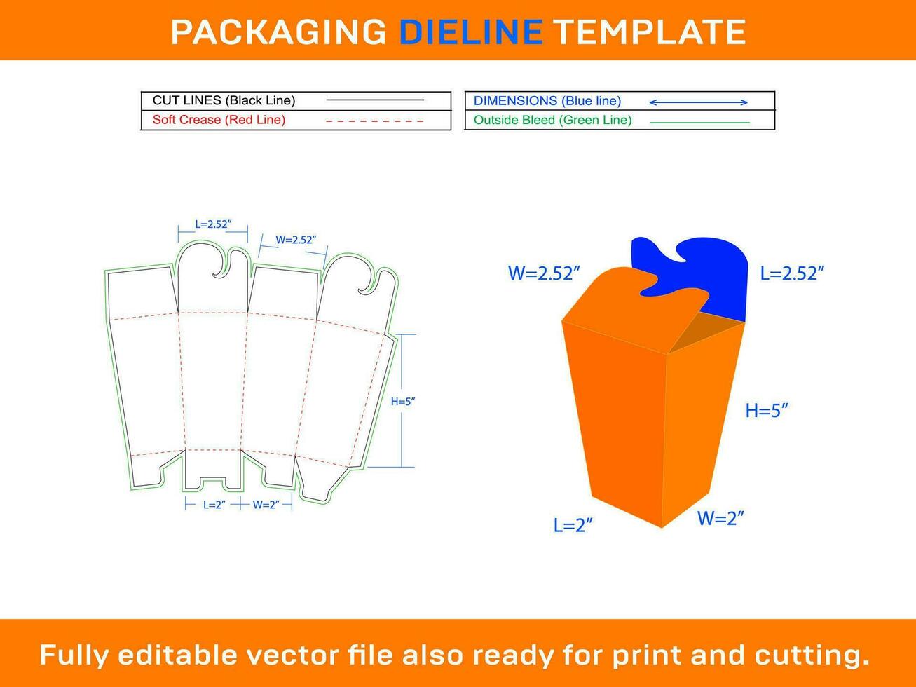 Take-out Box, Cut File Box, Party Favor Box Dieline Template vector