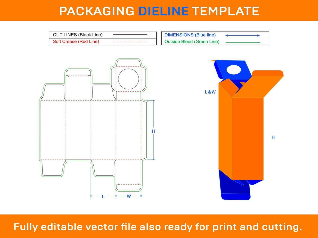 Cosmetic Tube Box Wide Dieline Template vector