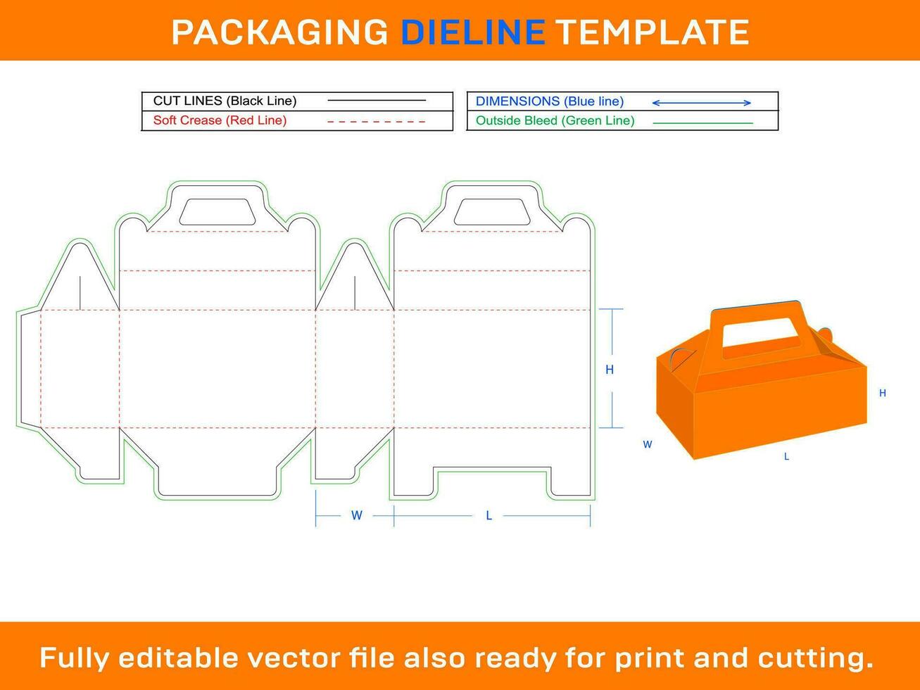 Large Cable Box, Gift Box, Storage Box, Dieline Template vector