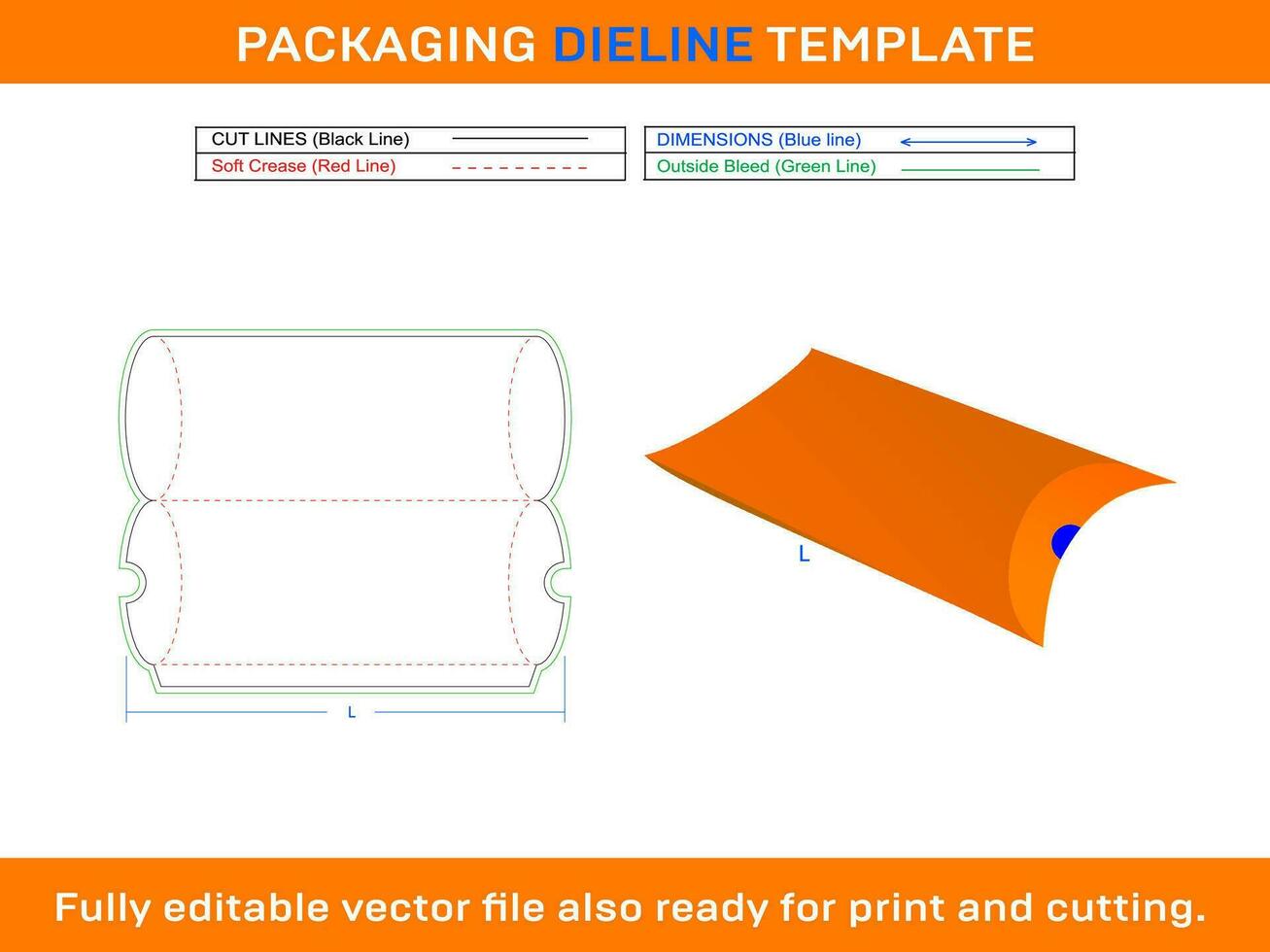 Pillow Box, Party Favor Box, Wedding Favor Box, Dieline Template vector