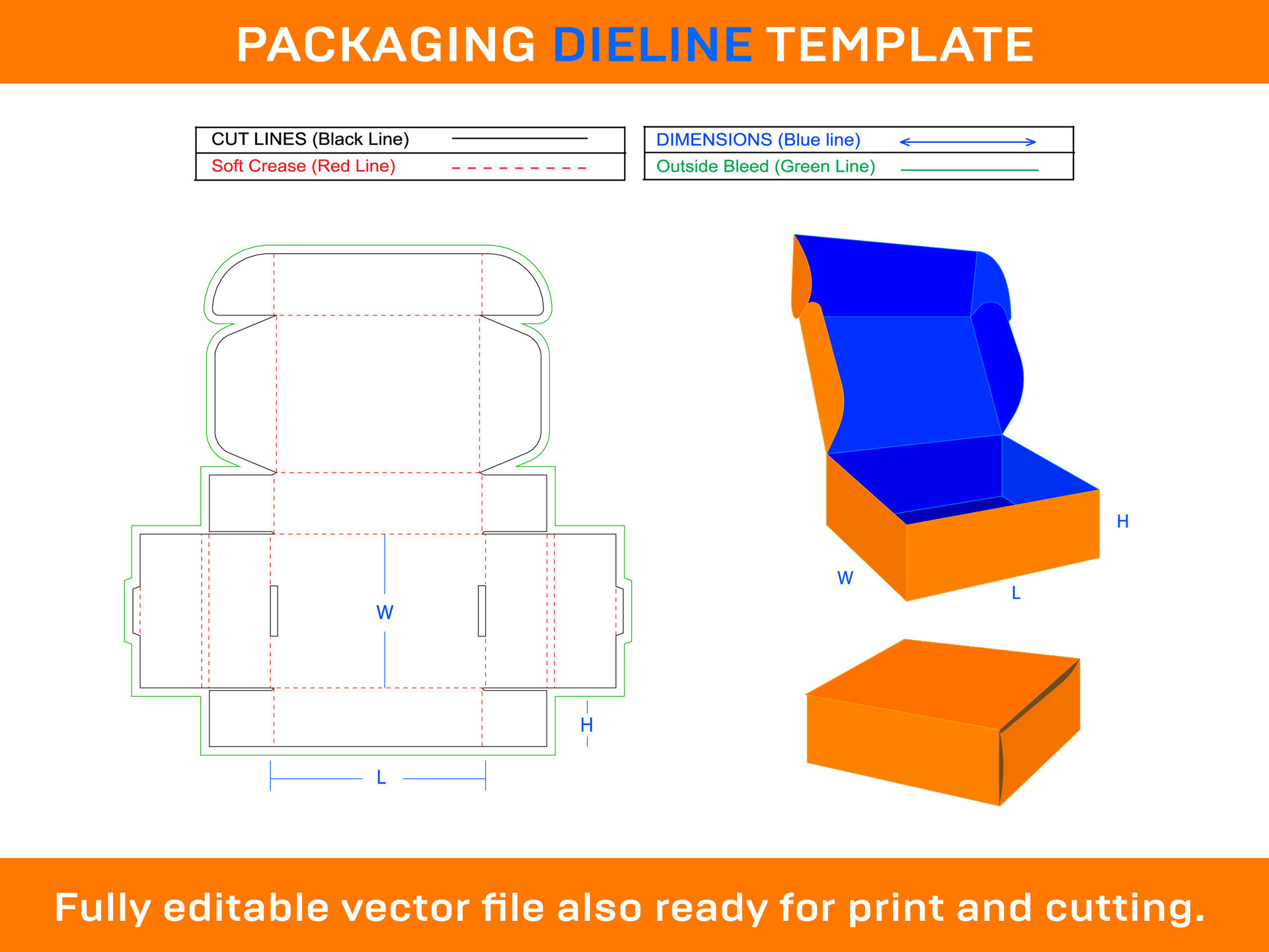 Mailer Box, Gift Box, Storage Box Dieline Template SVG, Ai, EPS, PDF ...