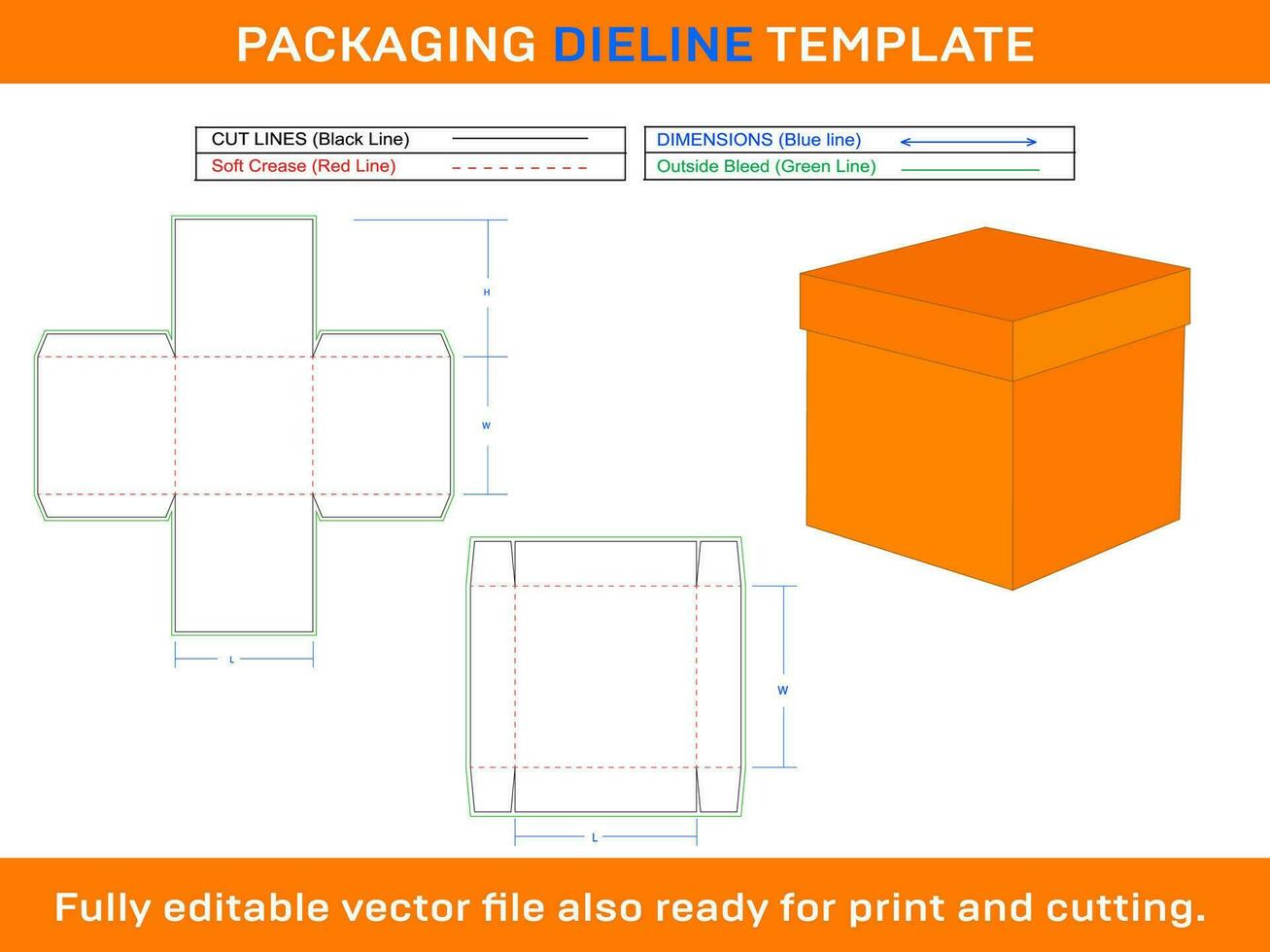 Box With Lid, Gift Box,  Dieline Template vector