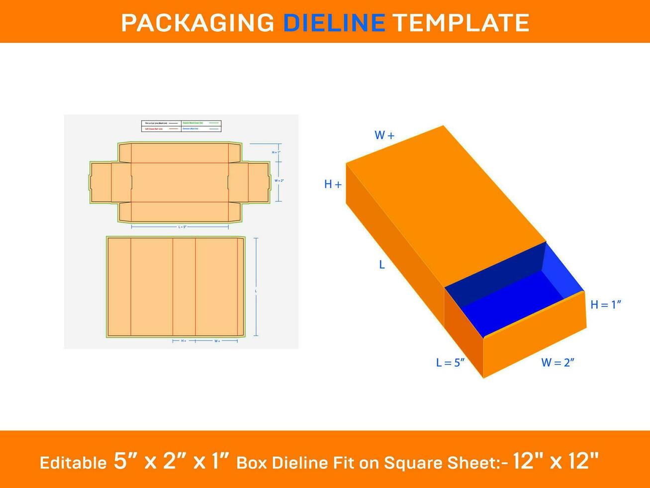 Sleeves Drawer box, Dieline Template,5 x 2 x 1 inch, vector