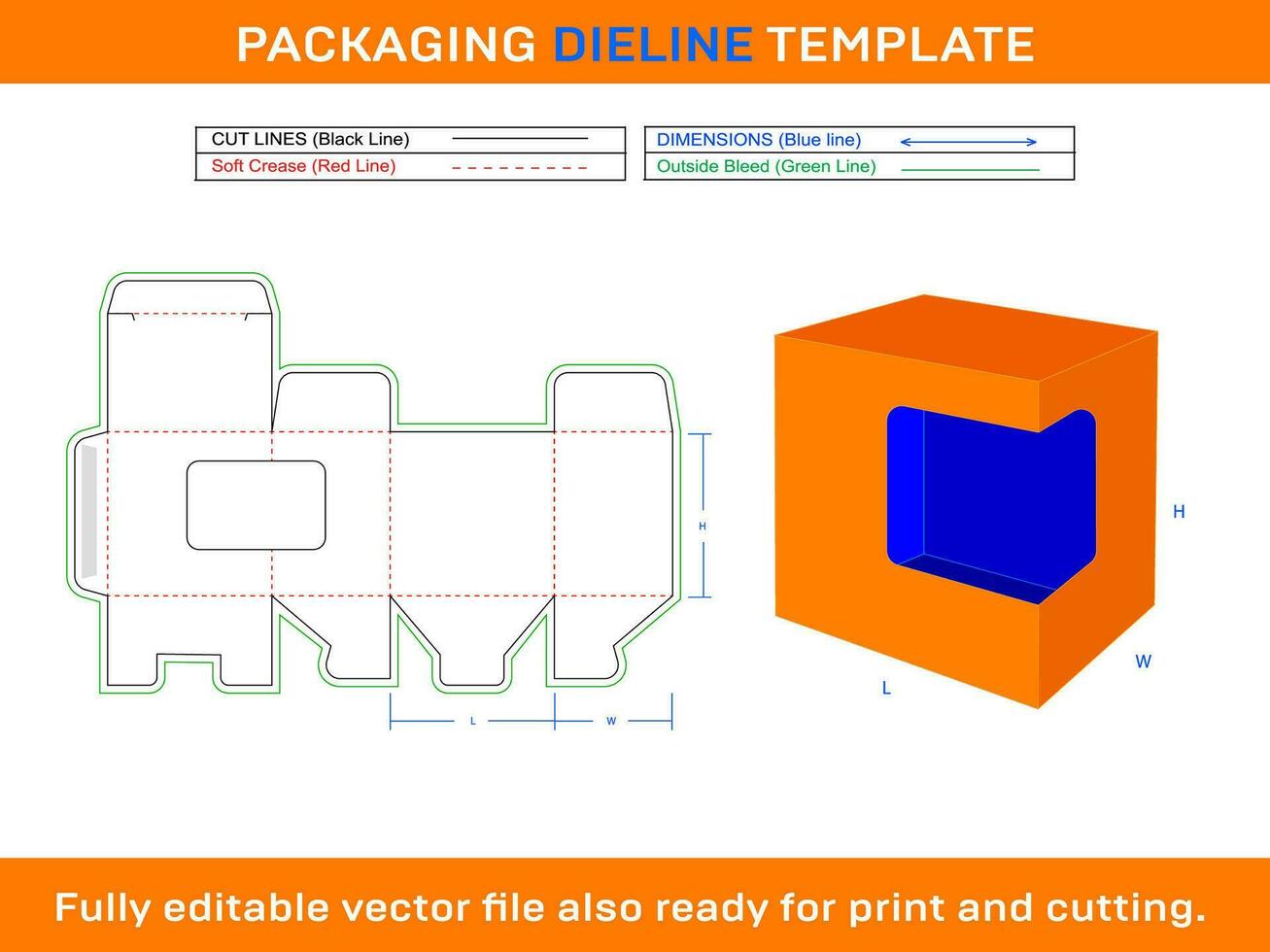 Large Gift Box With Window Dieline Template, SVG, EPS, PDF, Ai, PNG, JPEG vector