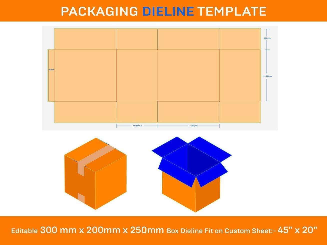 Custom RSC Style Box, Dieline Template, SVG, Ai, EPS, PDF, DXF,  JPG, PNG vector