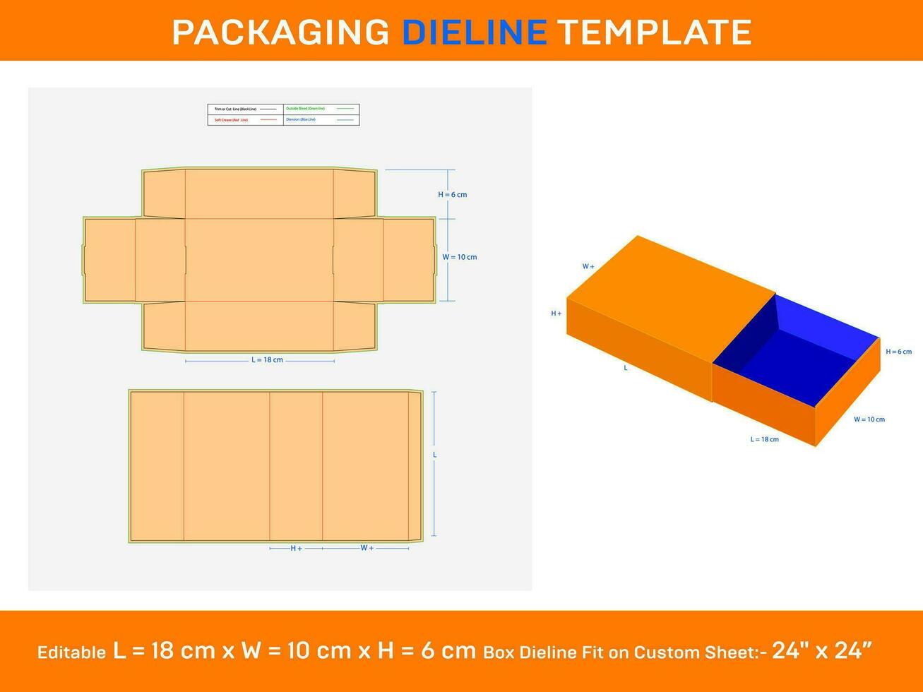 Matchbox, Slide Box, Dieline Template, 18 x 10 x 6 cm, vector