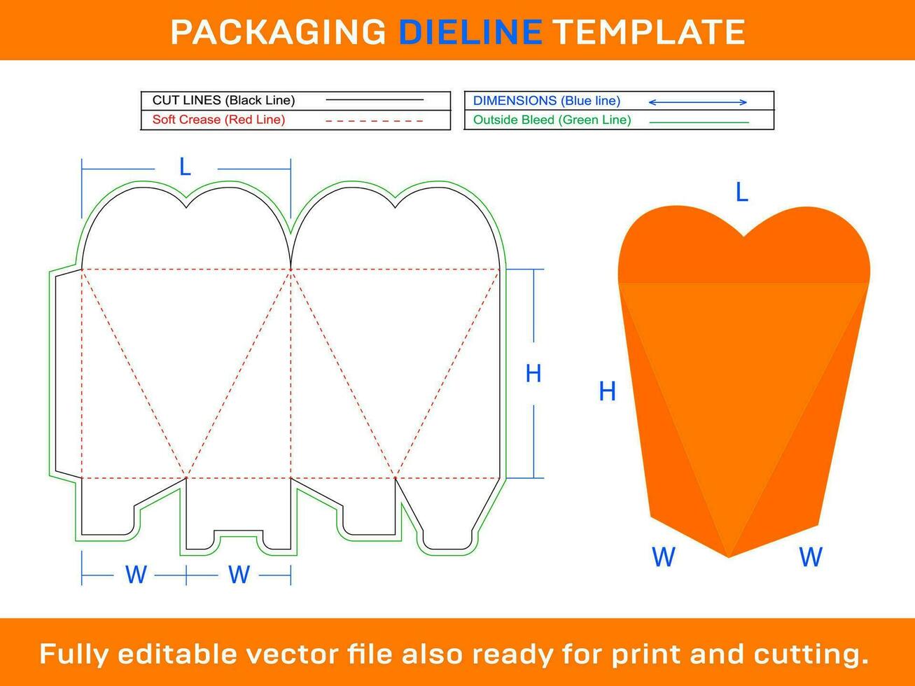 3D Heart Shape Box, Storage Box Dieline Template SVG, Ai, EPS, PDF, DXF, JPG, PNG File vector