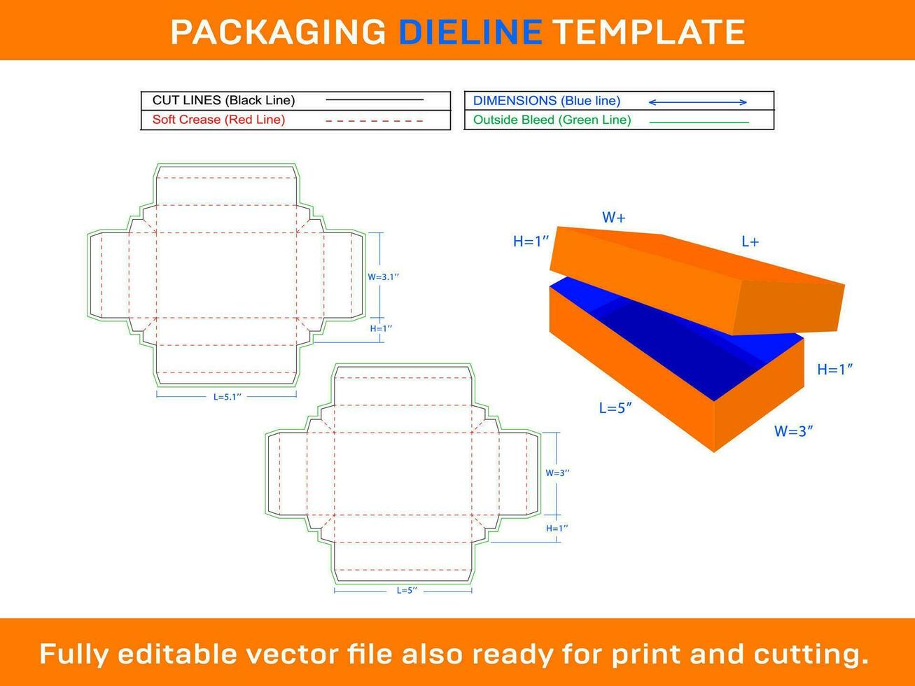 Packaging Box, Rectangle Box, Shoe Box, Dieline Template vector