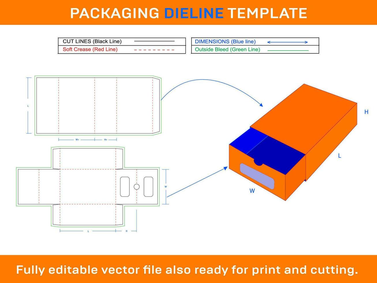 Storage Box, Match Box Style Dieline Template vector