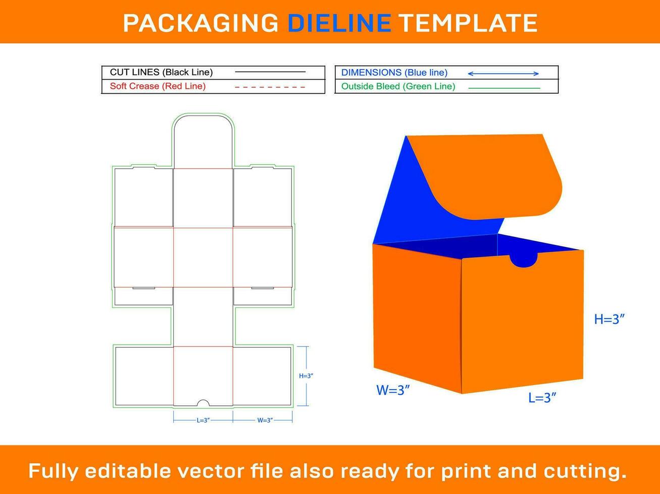 Square Mailer Box Dieline Template vector