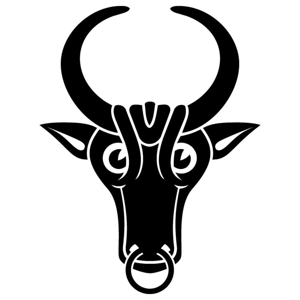 Head of Bull, Bison, Buffalo. Folk Symbol Silhouette. Vector clipart isolated on white.