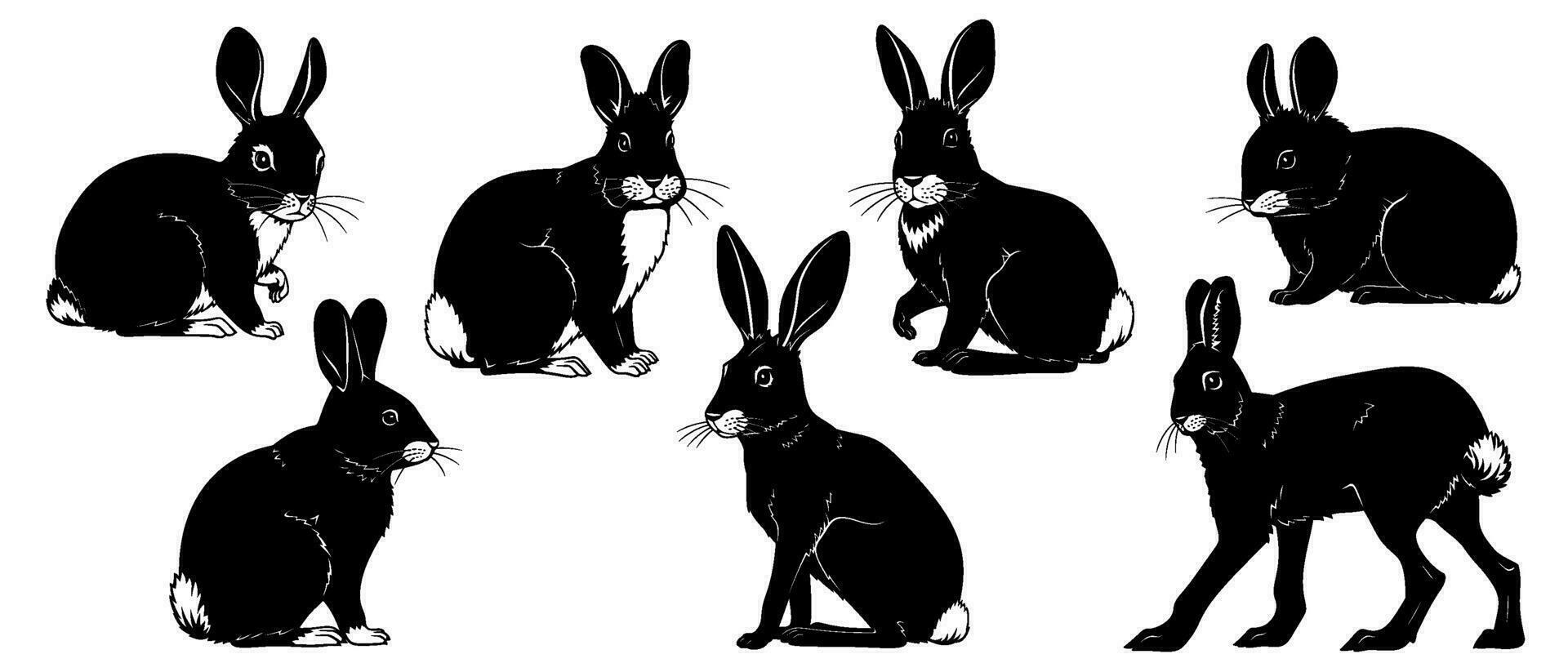 Rabbits Silhouettes. Vector cliparts isolated on white.