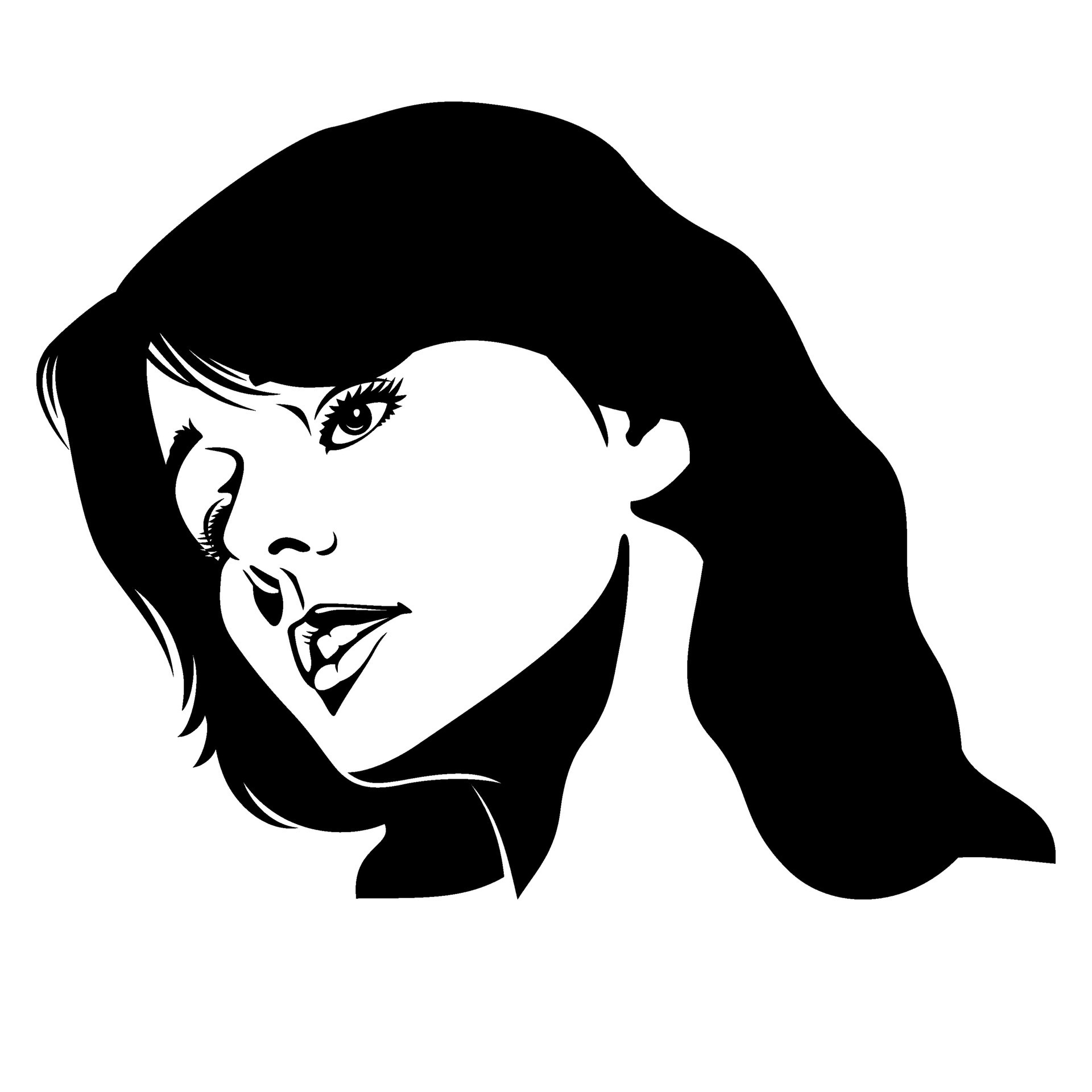 A black and white art, portrait, stencil logo