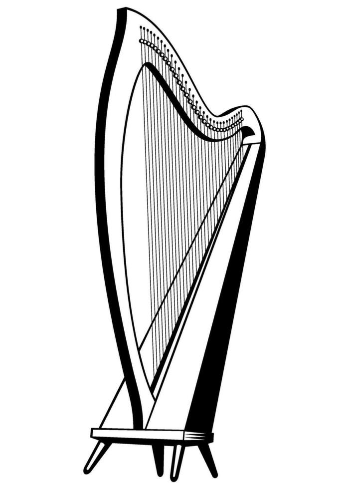 Harp. Music instrument icon. Outline vector clipart isolated on white.