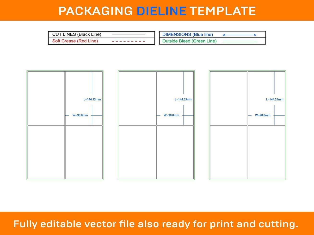 4 Adhesive Address Labels Dieline Template 98.8 x 144.55 mm vector