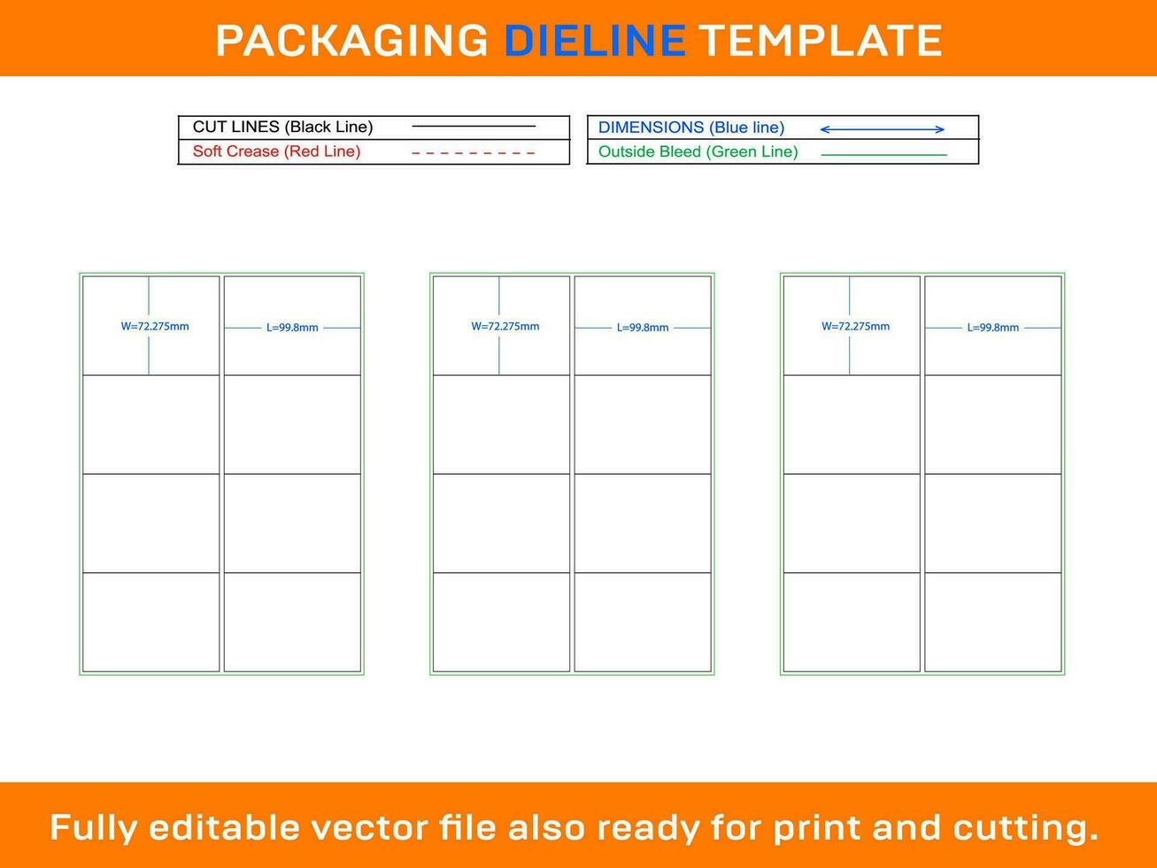 8 Adhesive Address Labels Dieline Template 199.8 x 72.275 mm vector