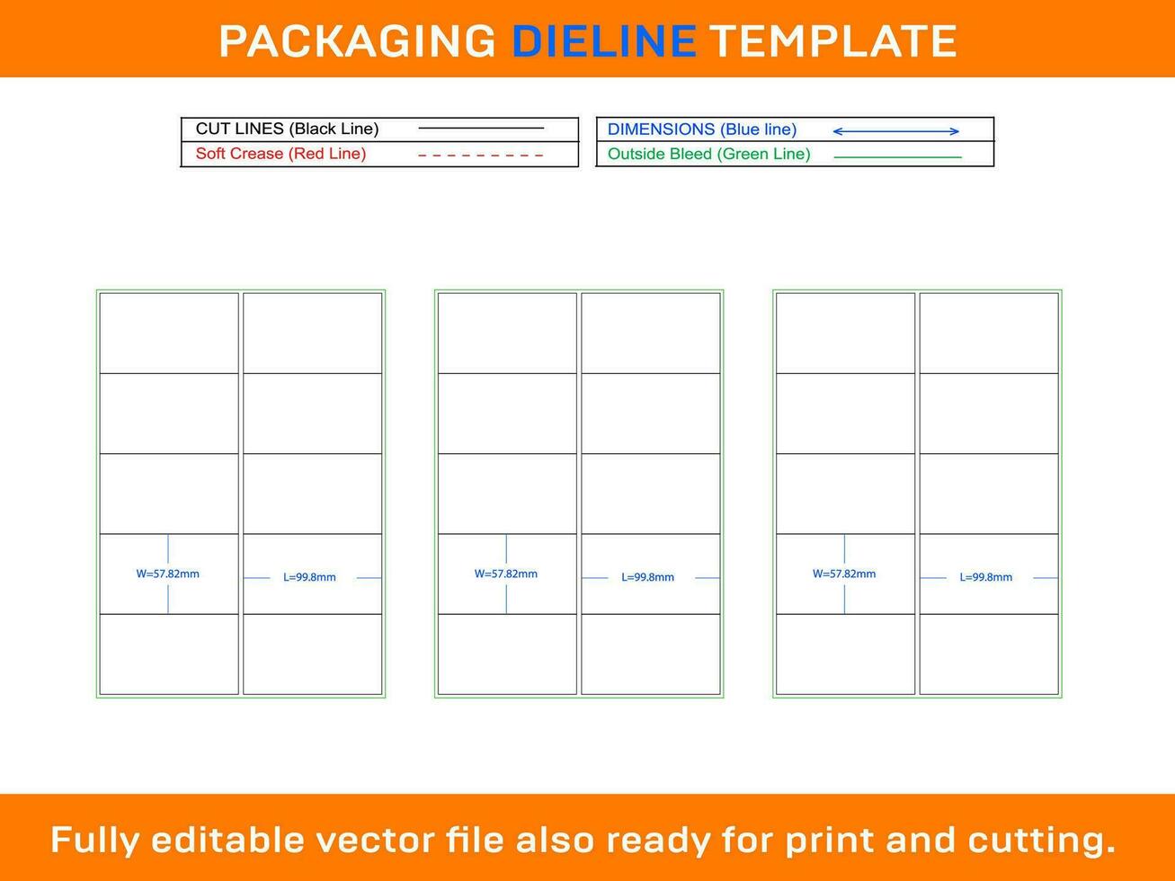 10 Adhesive Address Labels Dieline Template 199.6 x 57.82mm vector