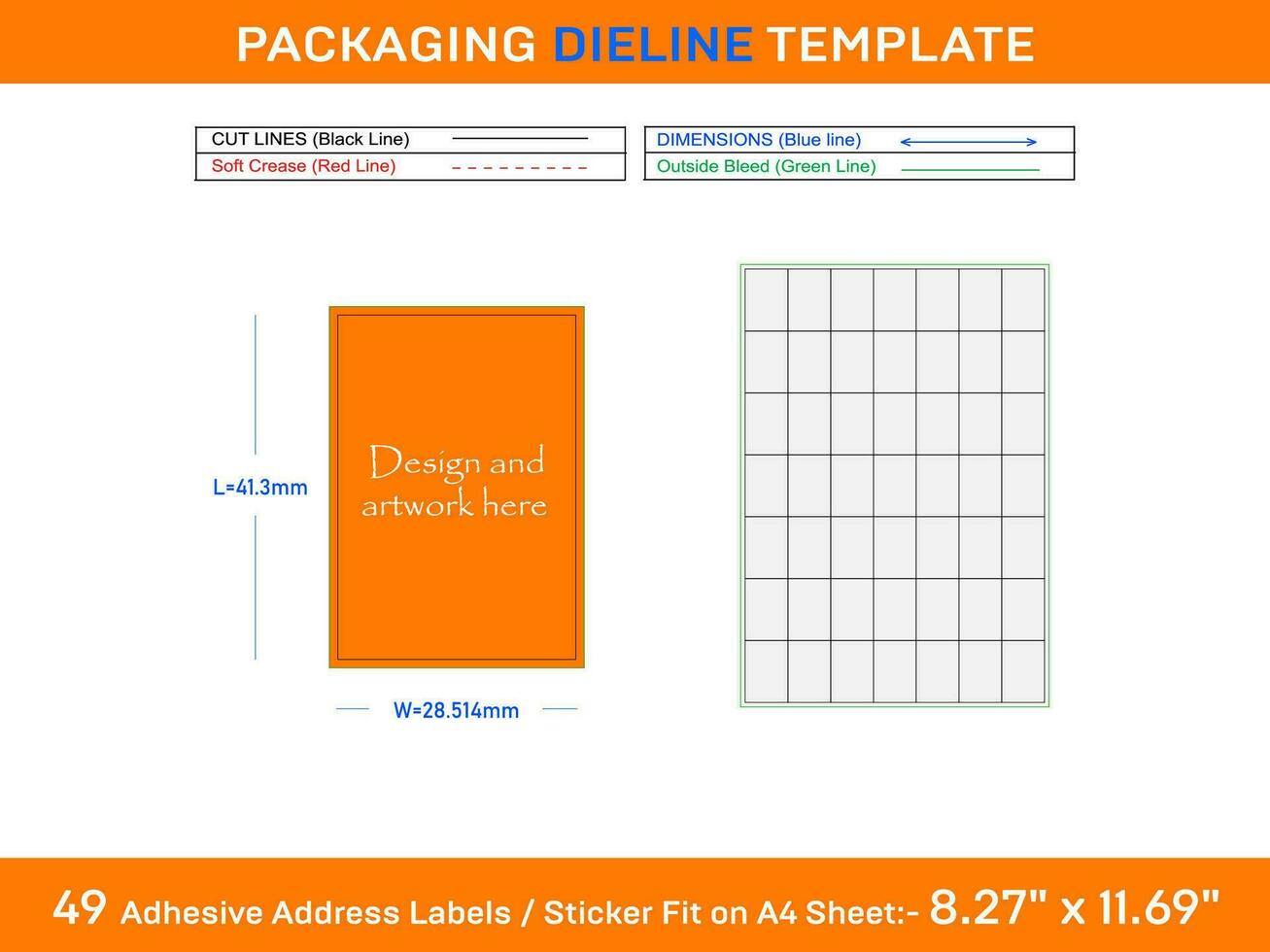 49 Adhesive Address Labels Dieline Template 28.514 x 41.3mm vector