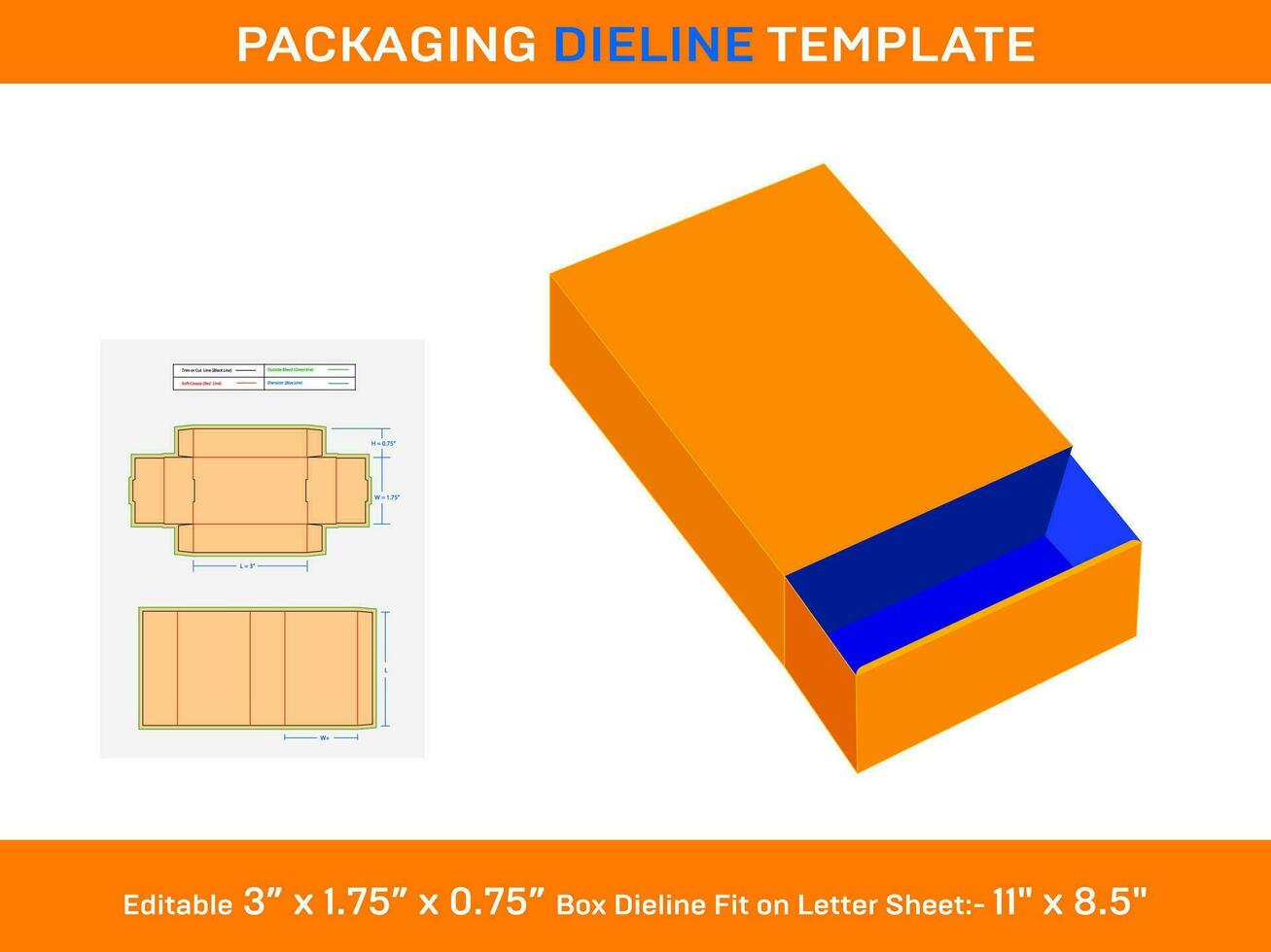 Best match box, Dieline Template, 3 x 1.75 x 0.75 inch, vector