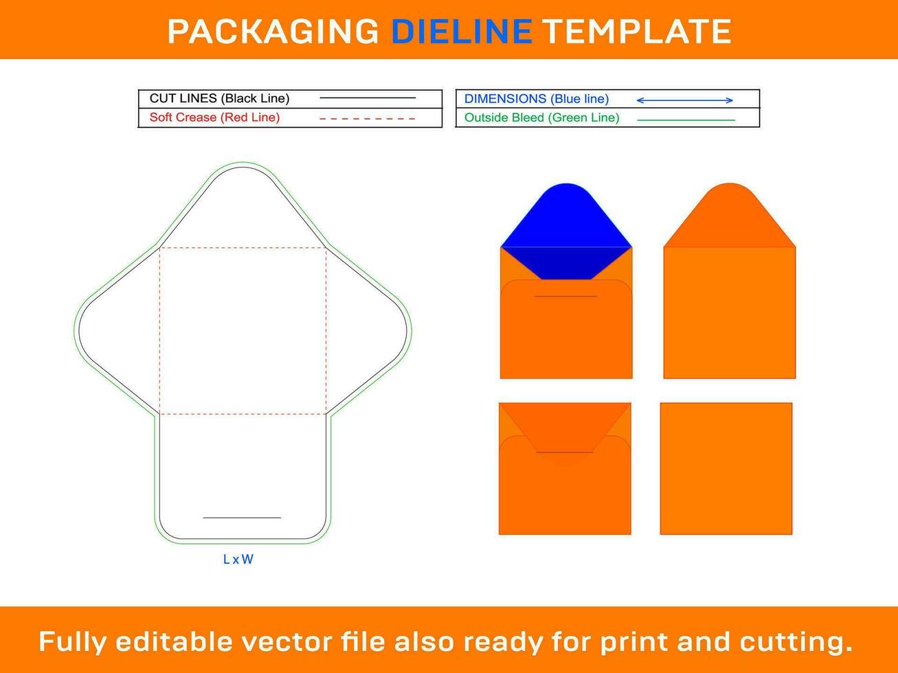 Square Envelope Dieline Template design vector