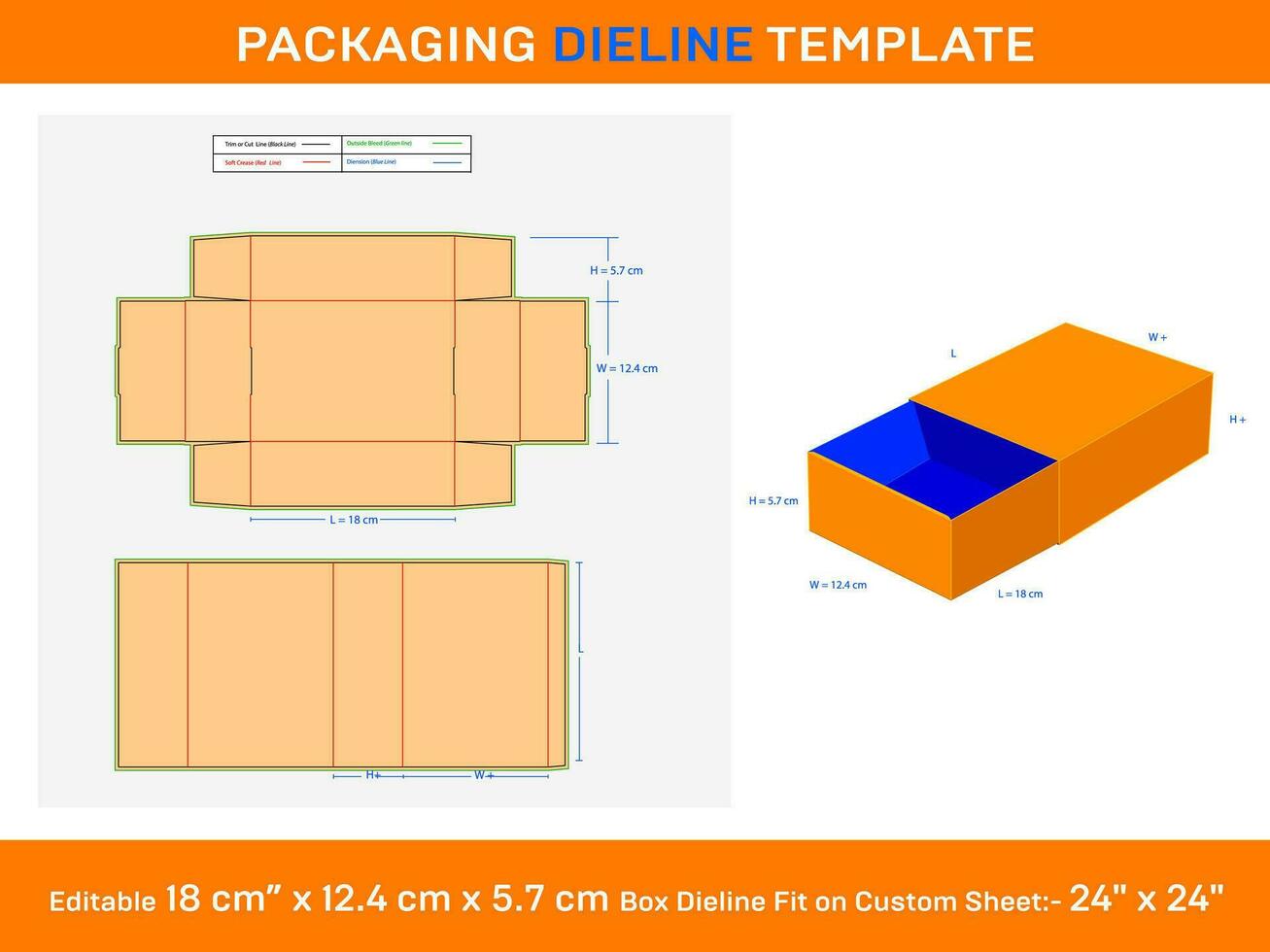 Sliding Match box, Dieline Template, 18 x 12.4 x 5.7 cm, vector