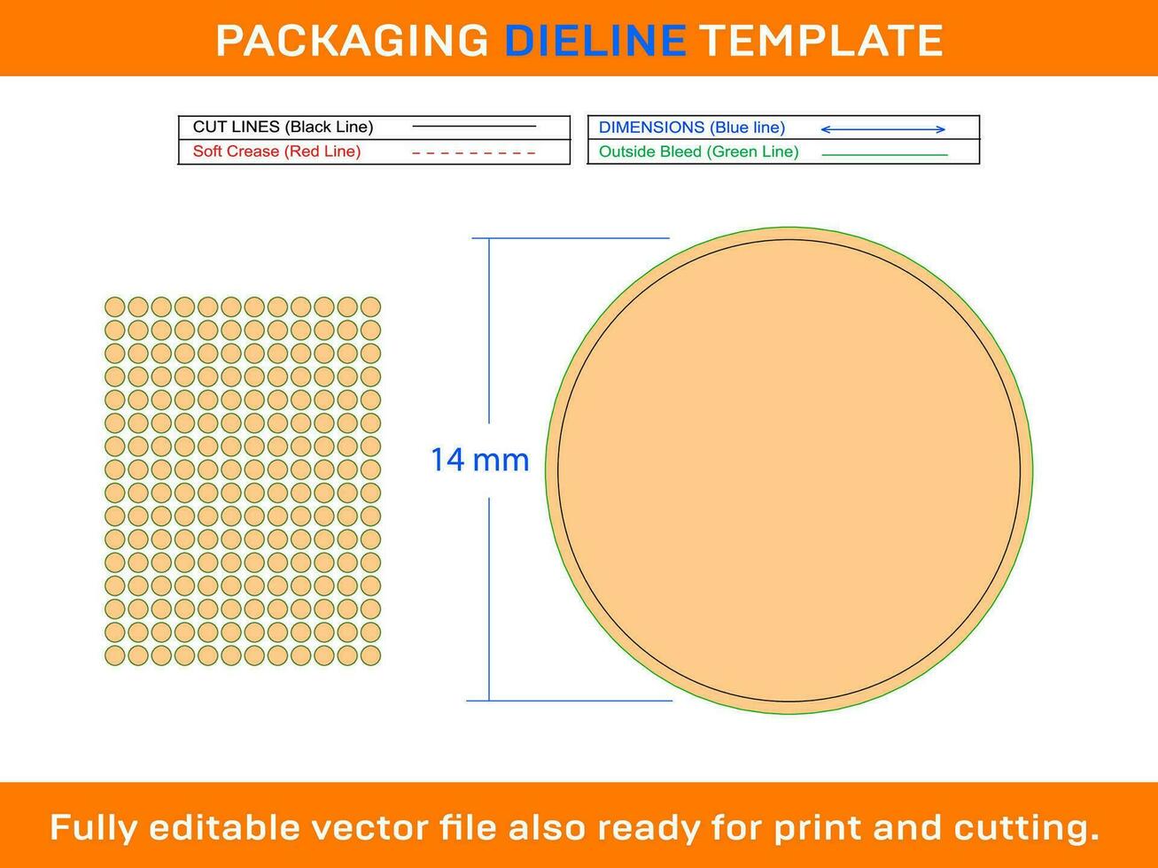 192pcs 14 mm CIRCLE or ROUND label sticker dieline template vector