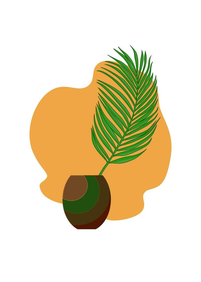Botanical vector illustration. Tropical leaf in a vase on a white background. Illustration for decor.